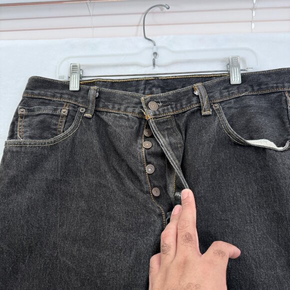 Levis 501 Jeans Mens 38x34(34x31) Black Original Fit Straight Leg Button Fly - Picture 10 of 14